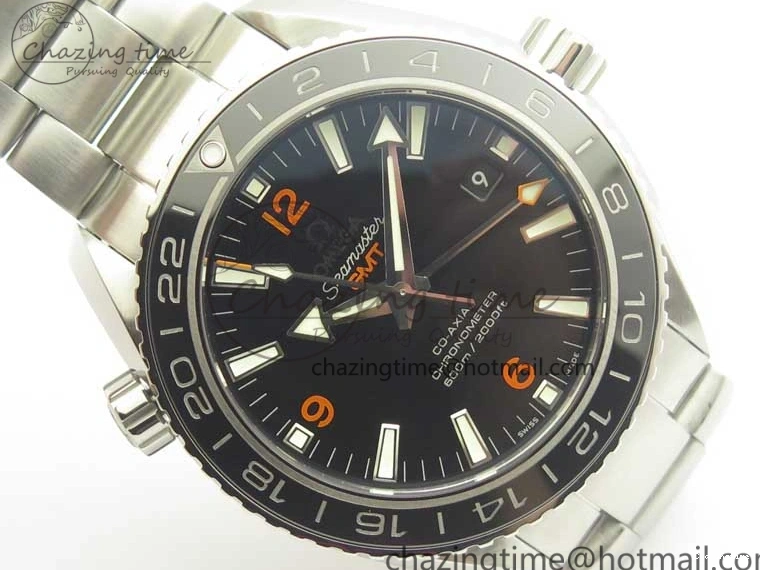 0306 Planet Ocean 600M Co-Axial GMT 43.5mm VSF 1:1 Best Edition Black Dial Orange Markers on SS Bracelet A8605 Super Clone Elegant 8024